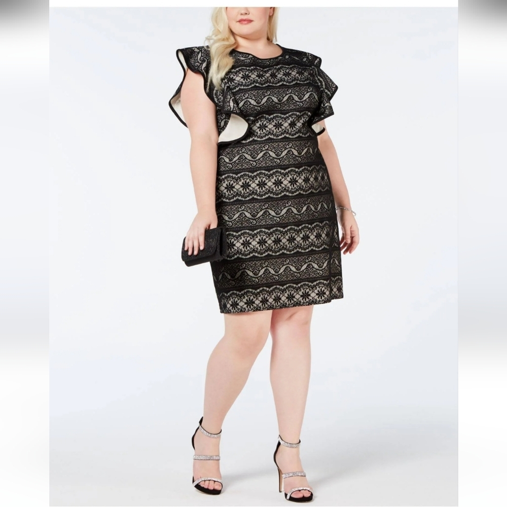 NWT Love Squared Black Lace Flutter Sleeve Sheath Dress Size 1X